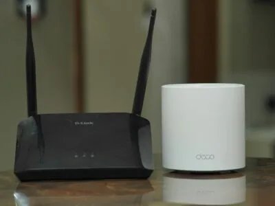 A consumer-grade router and modem.
